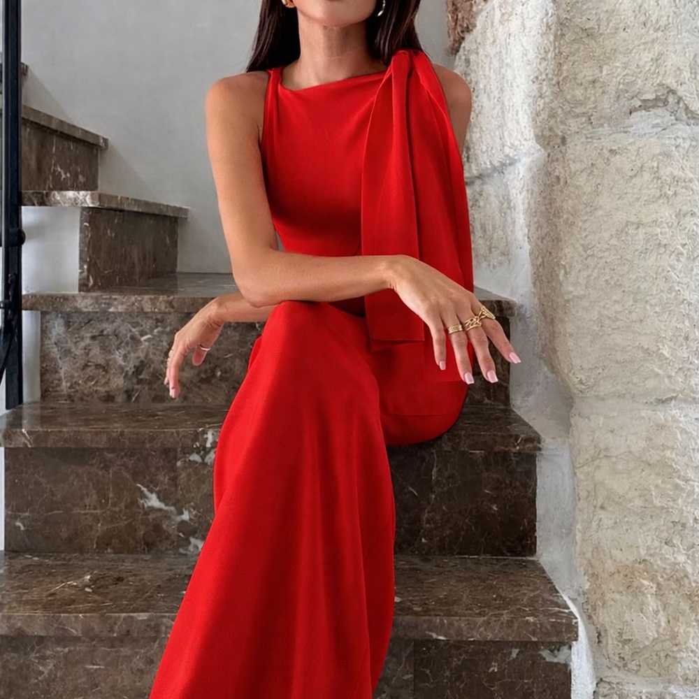 Commense XL Red Beloved Knotted Sleeveless Long Dress NWT$36